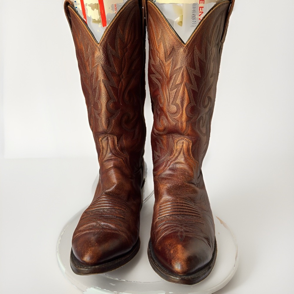 DAN POST Boots Mens 9.5D Brown Leather Pull-On Western Rodeo Rancher Cowboy
